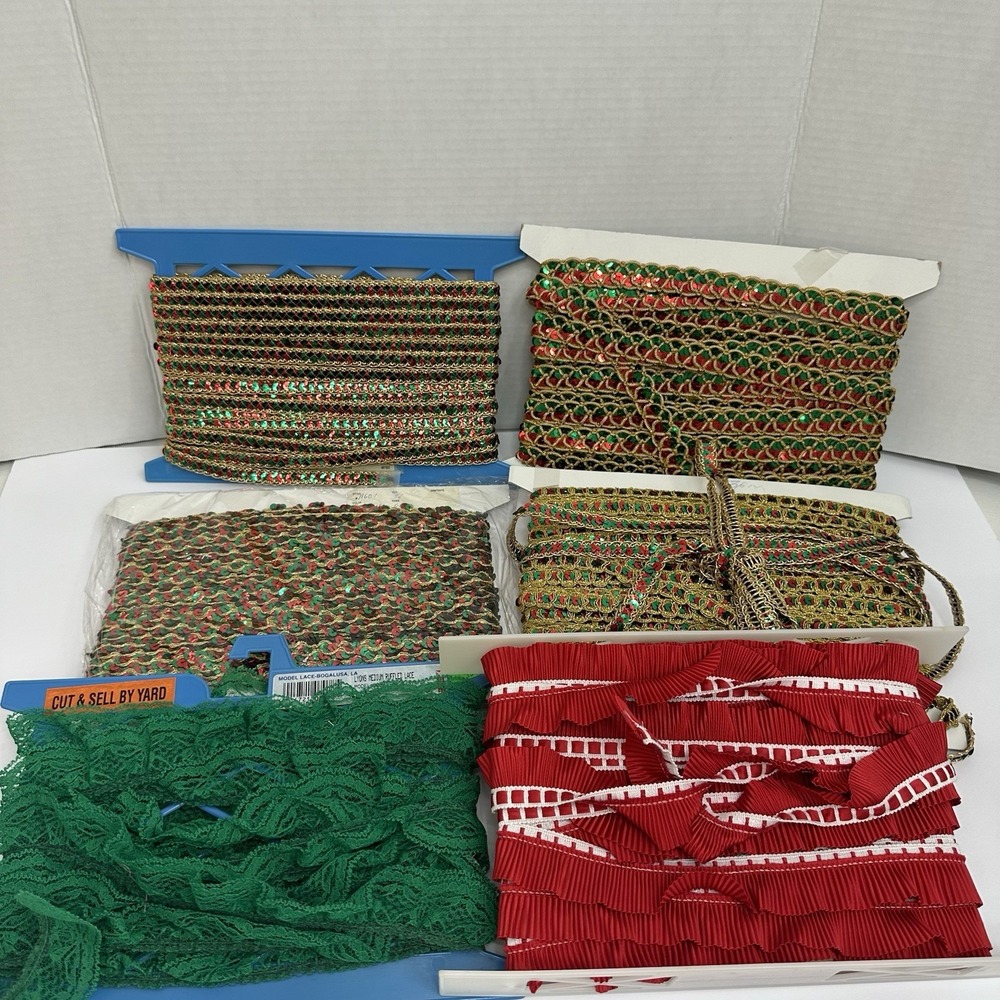 100+ Yards Sequin Trim Lot Christmas Gold Red Green Lace Sewing Costume Craft